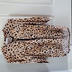 Calvin Klein Leopard Print 3/4 Sleeve Blouse